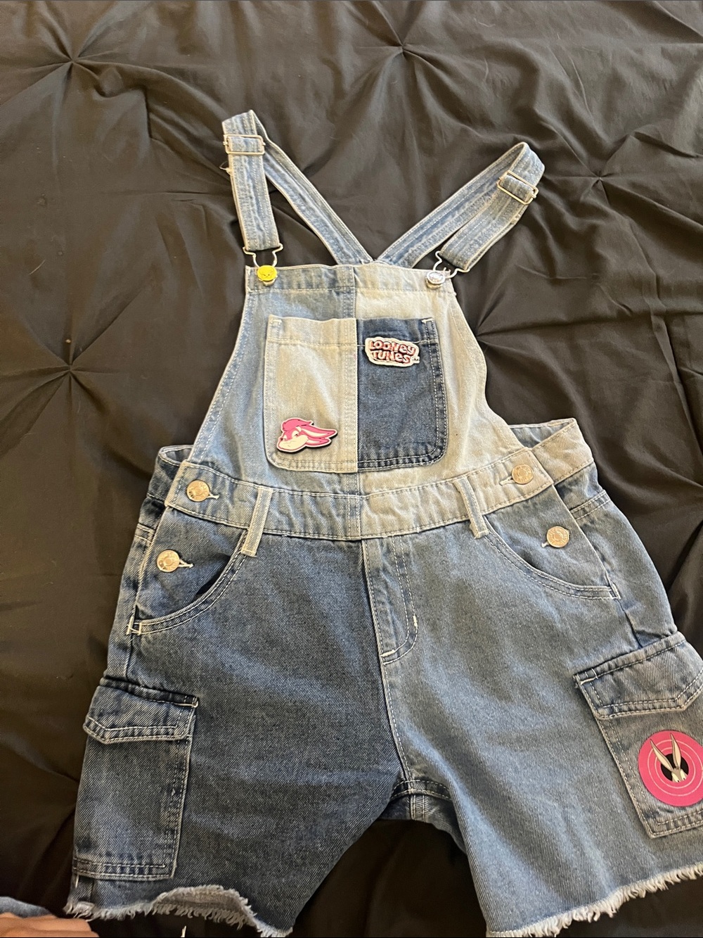 Justice Two-Tone Light and Dark Blue Denim Shortalls